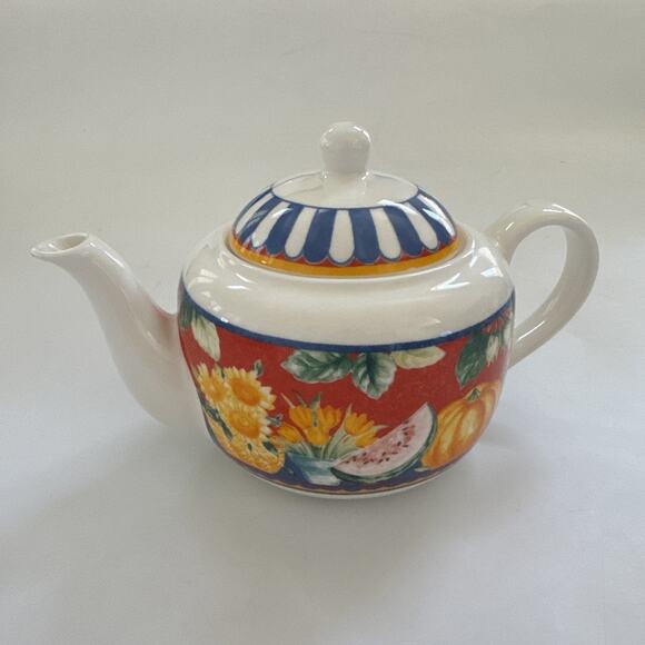 Vintage Vista Alegre Portugal Fruit Porcelain Teapot Fall Harvest Pumpkins - Picture 1 of 12